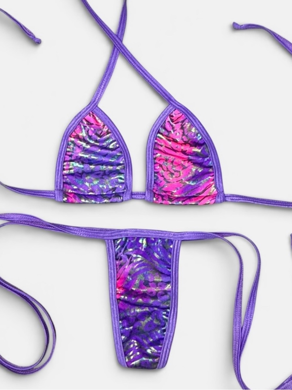 Purple Pink Holographic Microkini Bikini Set Exotic Dancewear Stripper